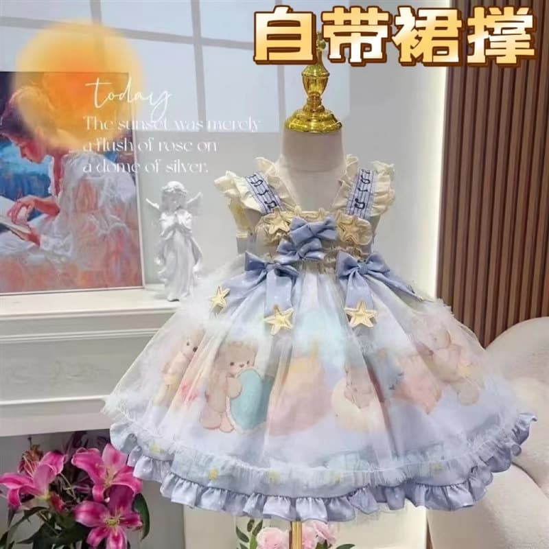 Children's Lolita Princess Dress Girls' Sling Dress Summer Baby Lolita Dress Starry Birthday Dress