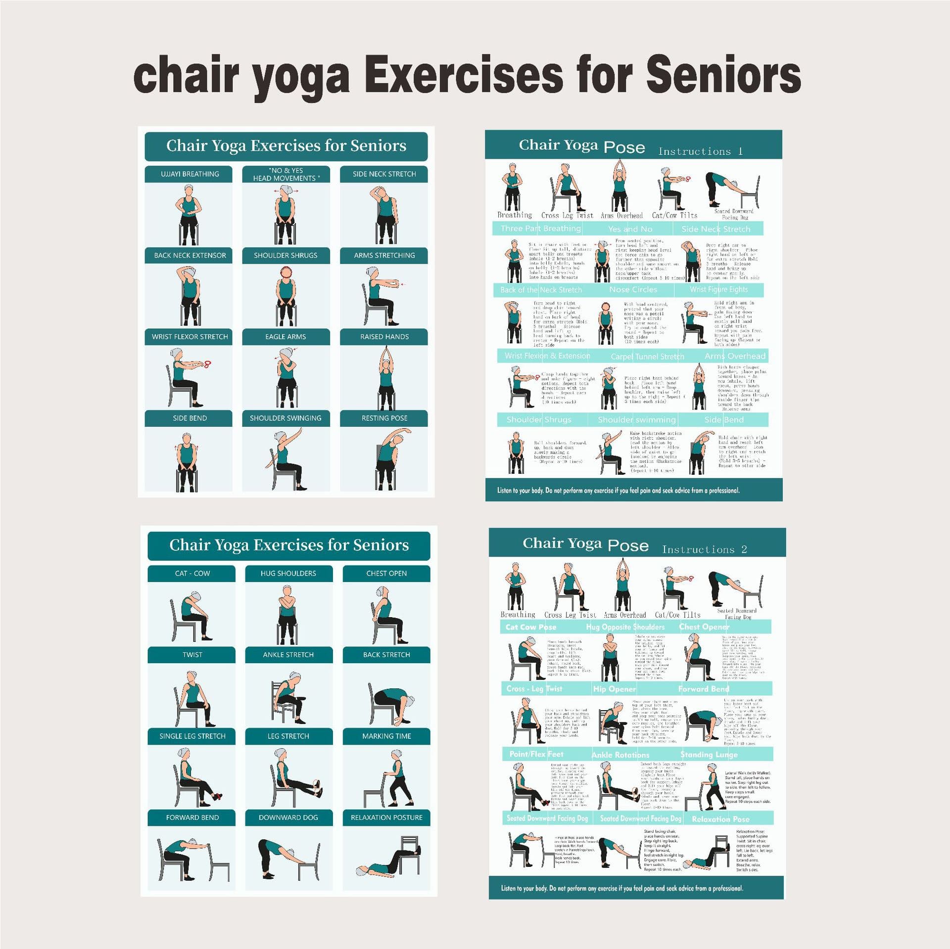 Cross-border 4-Piece Set Chair Exercise Family Fitness Check-in Record 2025 New Edition Elderly Yoga Poster