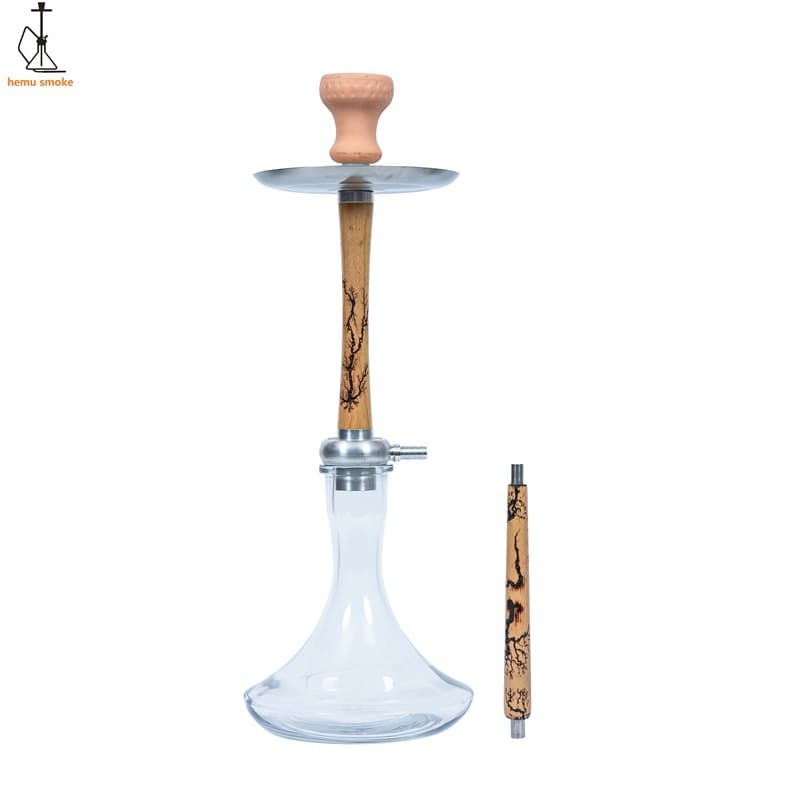 Factory Hot Selling Wooden Hookah Click Wood Glass Hookah with Wood Aluminum Handle Silicone Hose Shisha