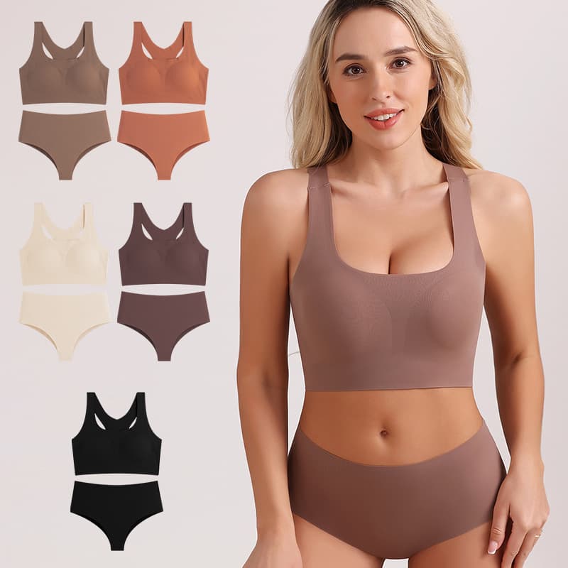 European and American style seamless wire-free sports bra set, women's sexy push-up vest style women's racerback bra