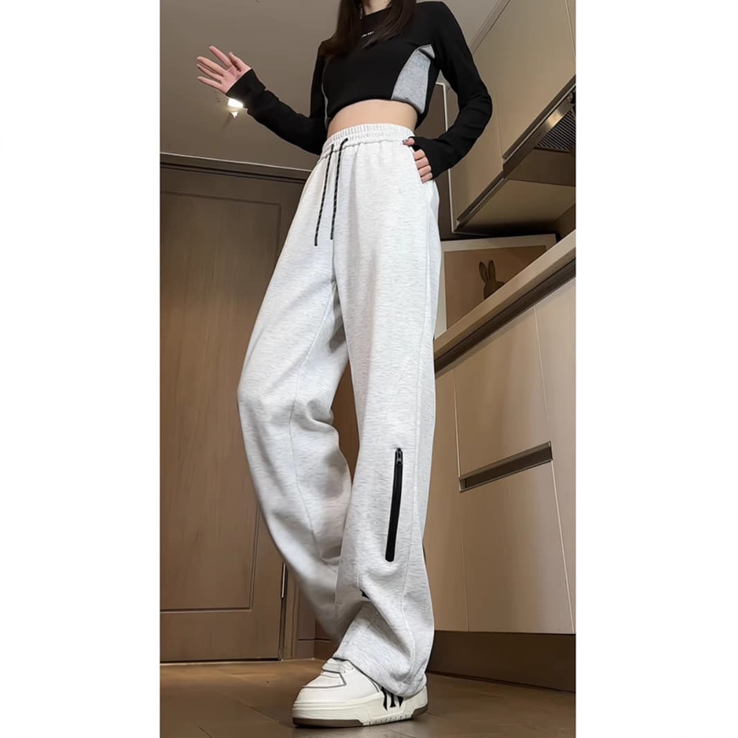American High Street Casual Pants Men Spring New Design Sense Sweatpants Teenagers Straight Wide Leg Zip Sweatpants