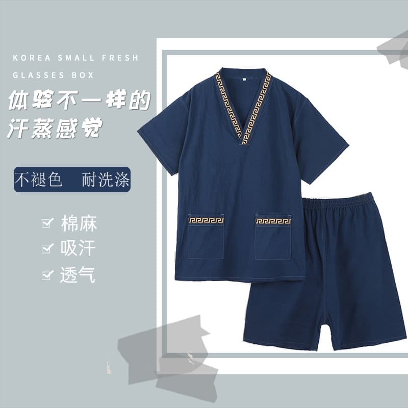 Plus Size Thick Cotton Linen Sauna Suit for Men, Suitable for Bathing, Foot Massage, Massage, Pajamas, and Sauna Wear