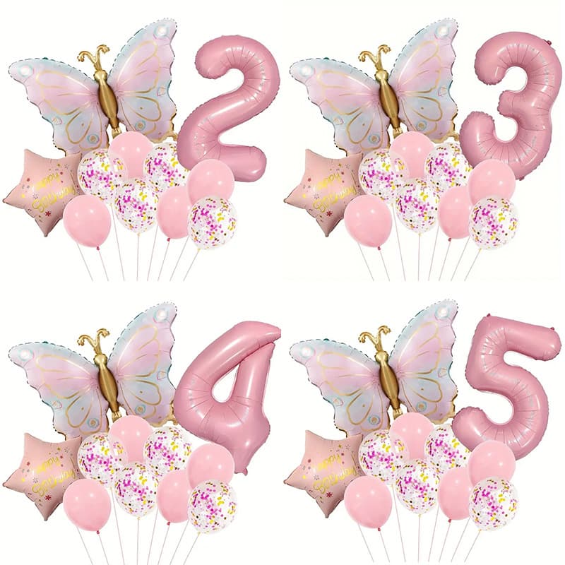 New Matte Elegant Butterfly Aluminum Film Balloon Set Vintage Pink Girl Birthday Party Decoration Photo Setup