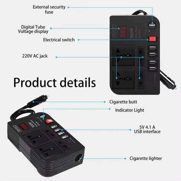 300W Car Inverter 12V to 220V Car Laptop USB Charging Universal Inverter