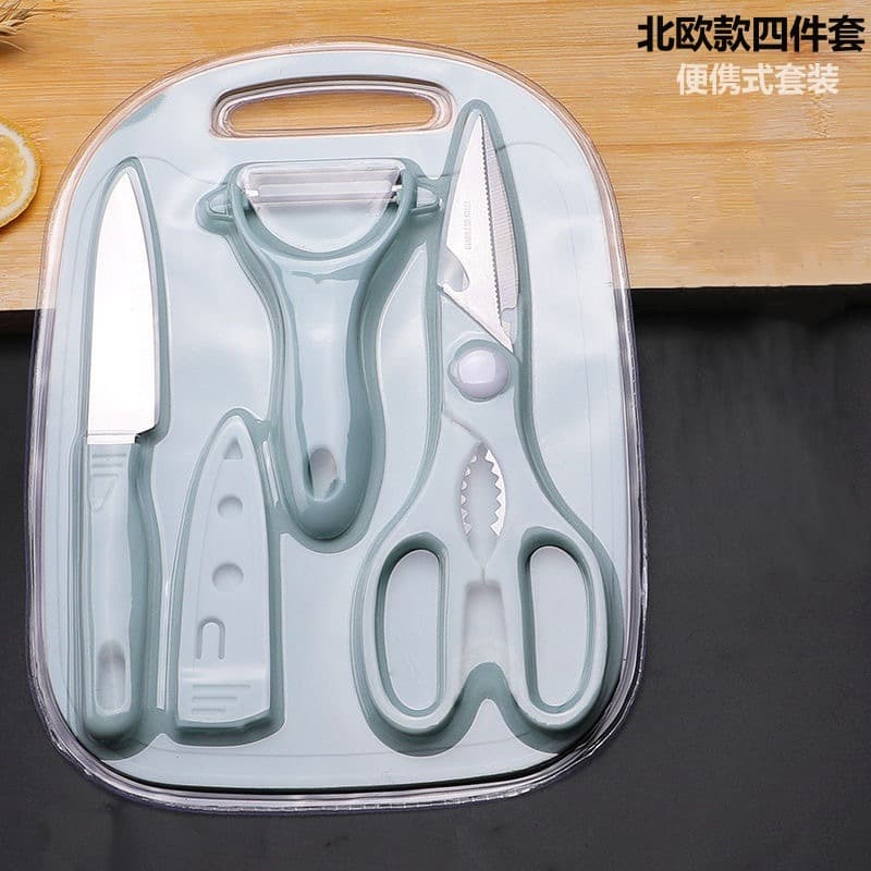 Longquan Baby Food Knife Set Kitchen Vegetable Knife Cutting Board Color Scissors Silicone Kitchenware Sharp