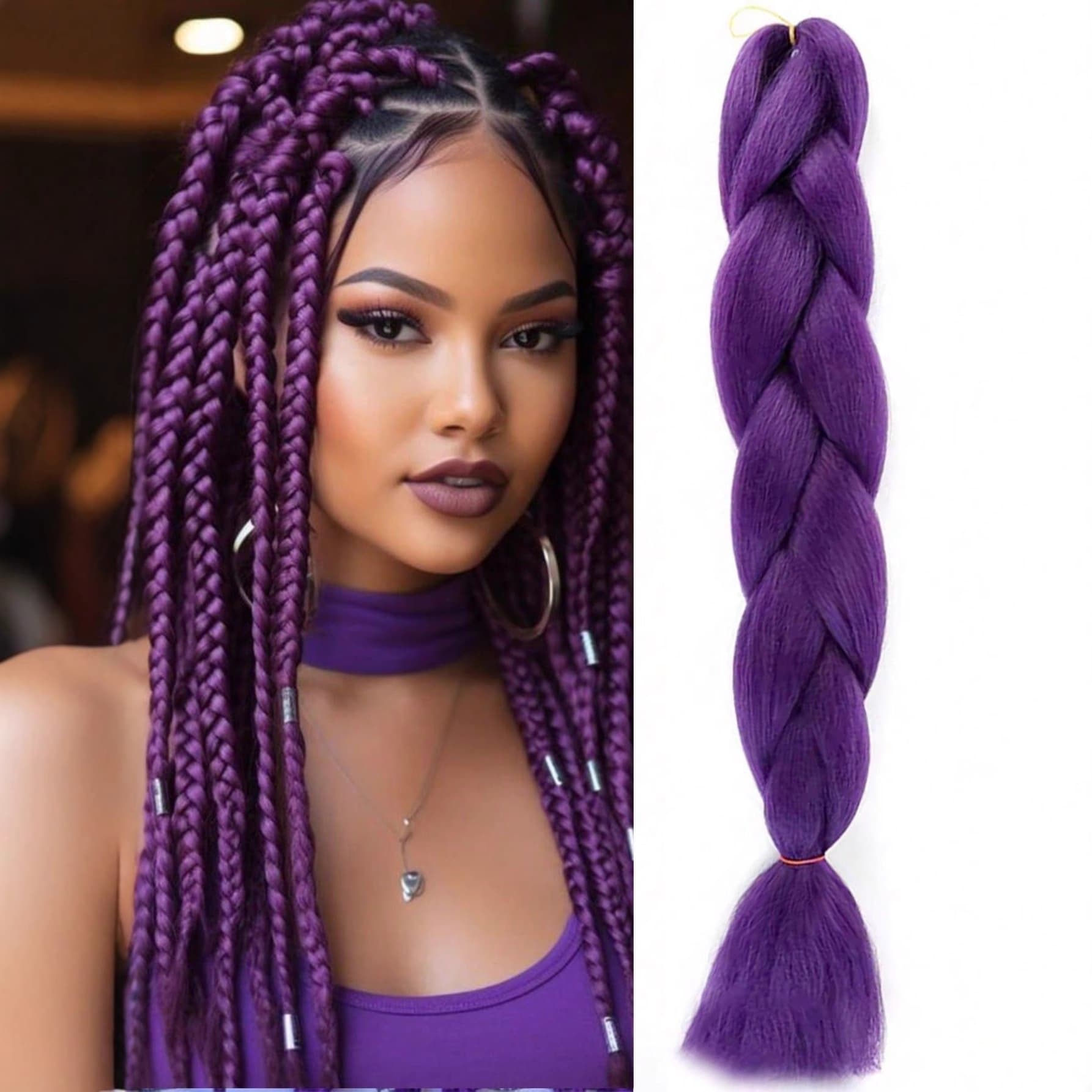 Cross-border Hot-selling Christmas Cosplay KPOP Witch Group Wig Purple Braidable Large Braid Wig