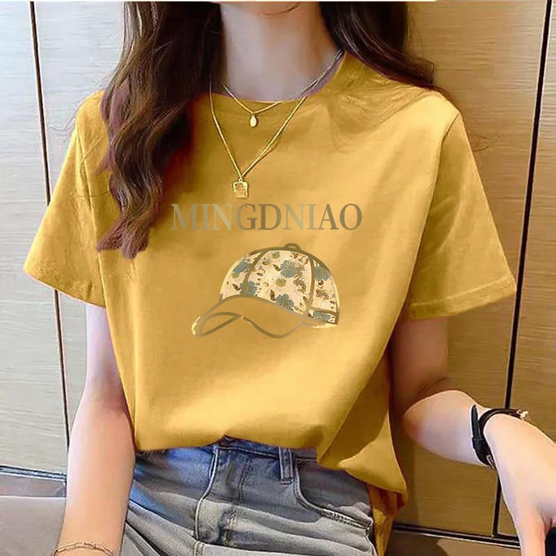 2026 New Cotton Short Sleeve T-Shirt for Women, Summer Cotton Top, Loose Fit, Slimming, Versatile Print, Student Style, Plus Size, Ins Fashion