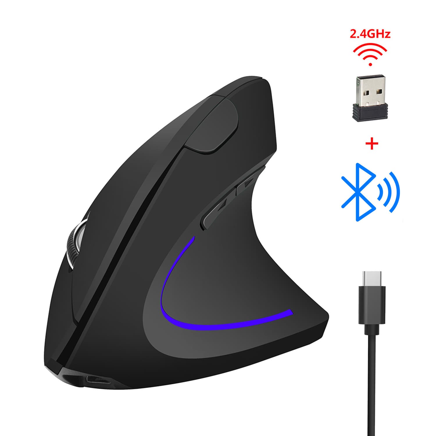 Ergonomic Wireless Charging Mouse Dual Mode 2.4G Vertical Mouse Left and Right Hand Dual Mode Bluetooth Vertical Mouse