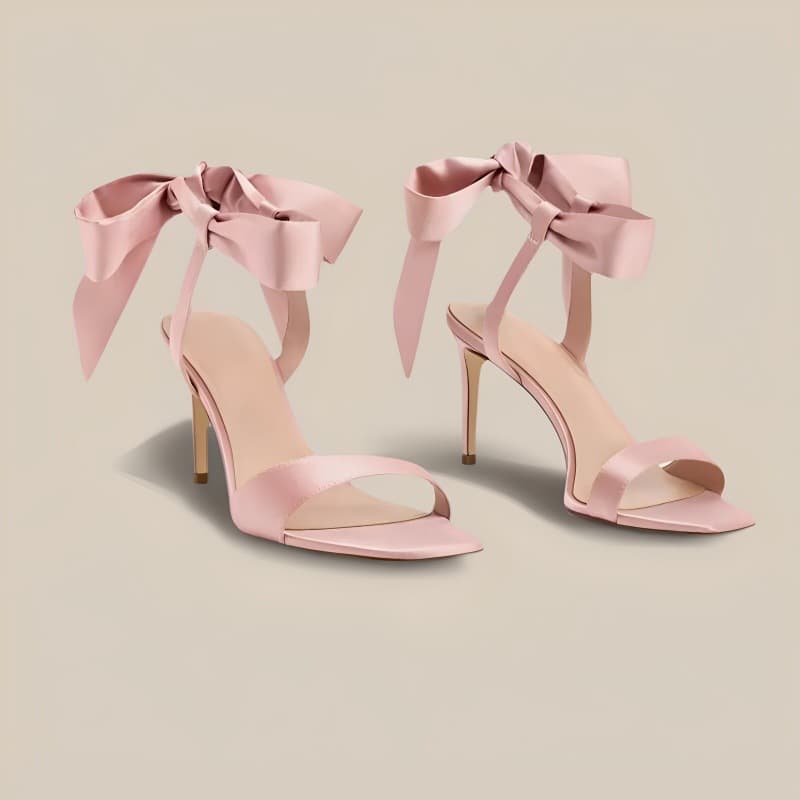 One-Strap High Heels with Ankle Tie for Women 2025 New Style Elegant Pink Fairy Style Butterfly Bow Sandals for Dresses