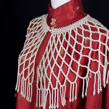 Qing Benjiaren Hanfu Ming-style Tassel Cloud Shoulder Antique Pearl Cloud Shoulder Wedding Dress Cheongsam Shawl