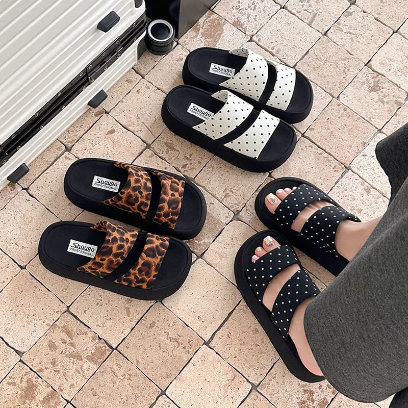 Platform Wedge Slippers for Women Summer 2026 New Petite Heightening Polka Dot Sandals for Dresses Slide Sandals