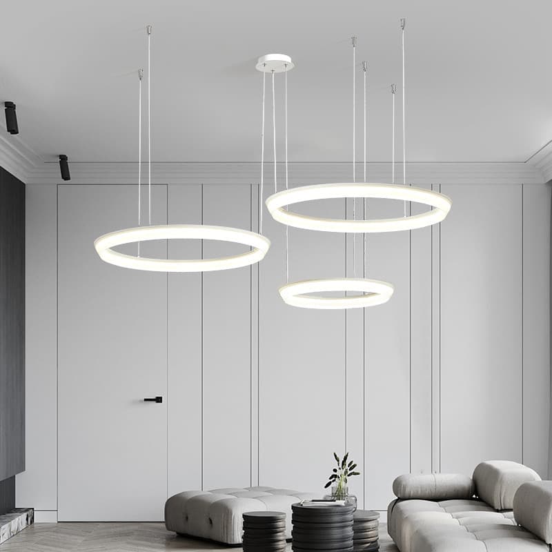 Zhongshan Factory Guzhen Showroom Nordic Minimalist Aluminum Acrylic White Pendant Lamp, Creative Simple Round Design