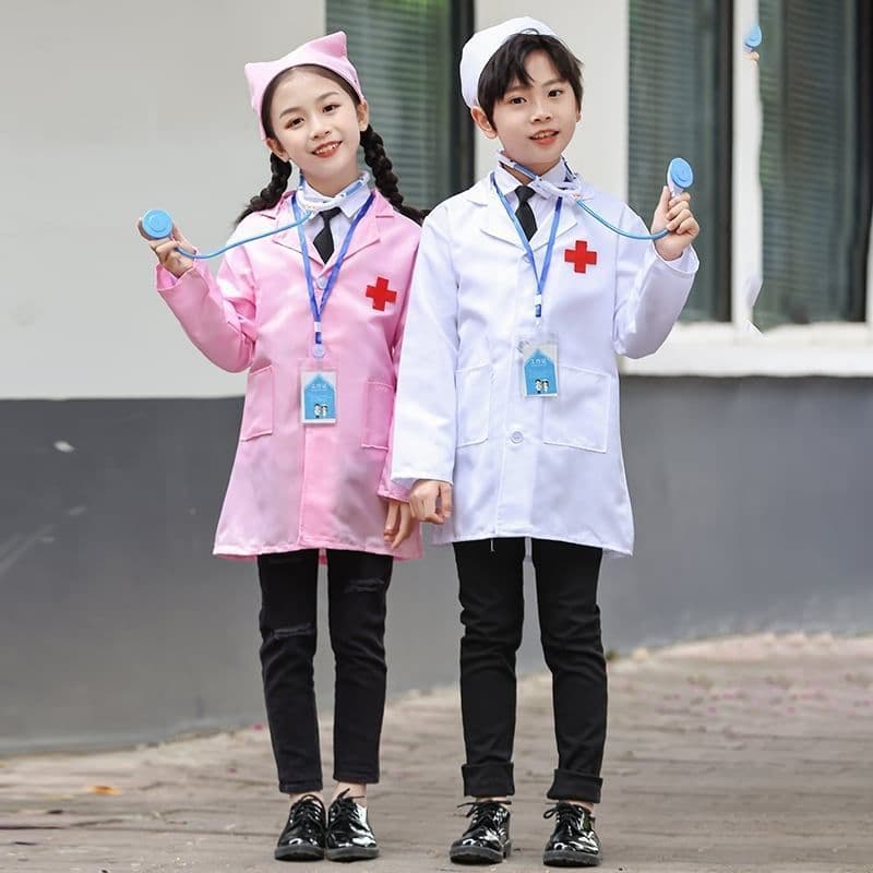 Cross-border Children's Little Doctor Nurse Kindergarten Career Role Play Performance Costume White Coat