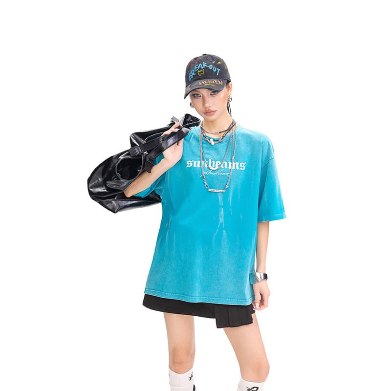 Tuogu American Streetwear Lazy Style Loose T-Shirt Women's Trendy Printed Short Sleeve Top Summer High Street Fashion