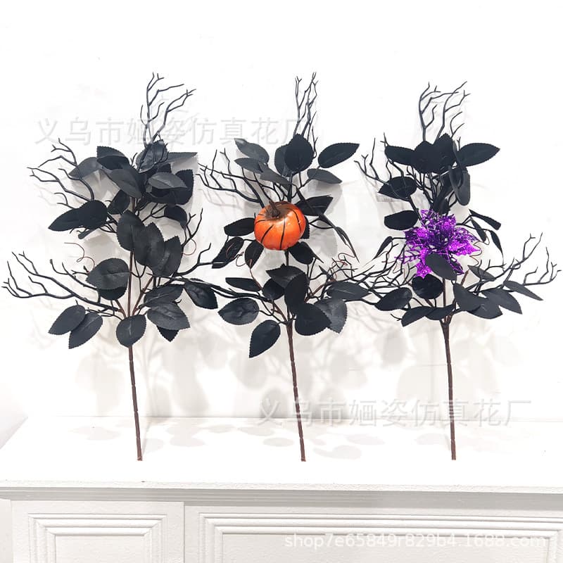Simulated Bat Black Branch Vine Purple Flower Garland Fake Branch Vine Halloween Pumpkin Cross-border Decorative Festival Vine
