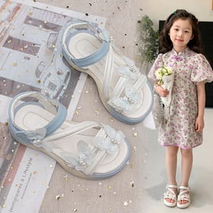 Children's Sandals Girls' Shoes 2026 Summer New Exquisite Butterfly Breathable Shoes Middle Big Child Fashionable Beach Princess Shoes