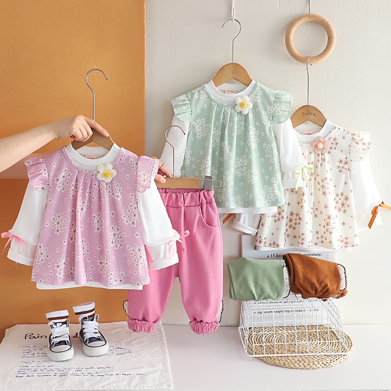 Baby Girl Spring Autumn Fashion New Floral Set 0-5 Years Stylish Trendy Kids Casual Autumn 3-Piece Trendy 2