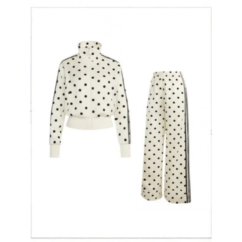 Korean white polka dot petite short sweatshirt for women autumn and winter 2025 new hooded loose cardigan zipper jacket