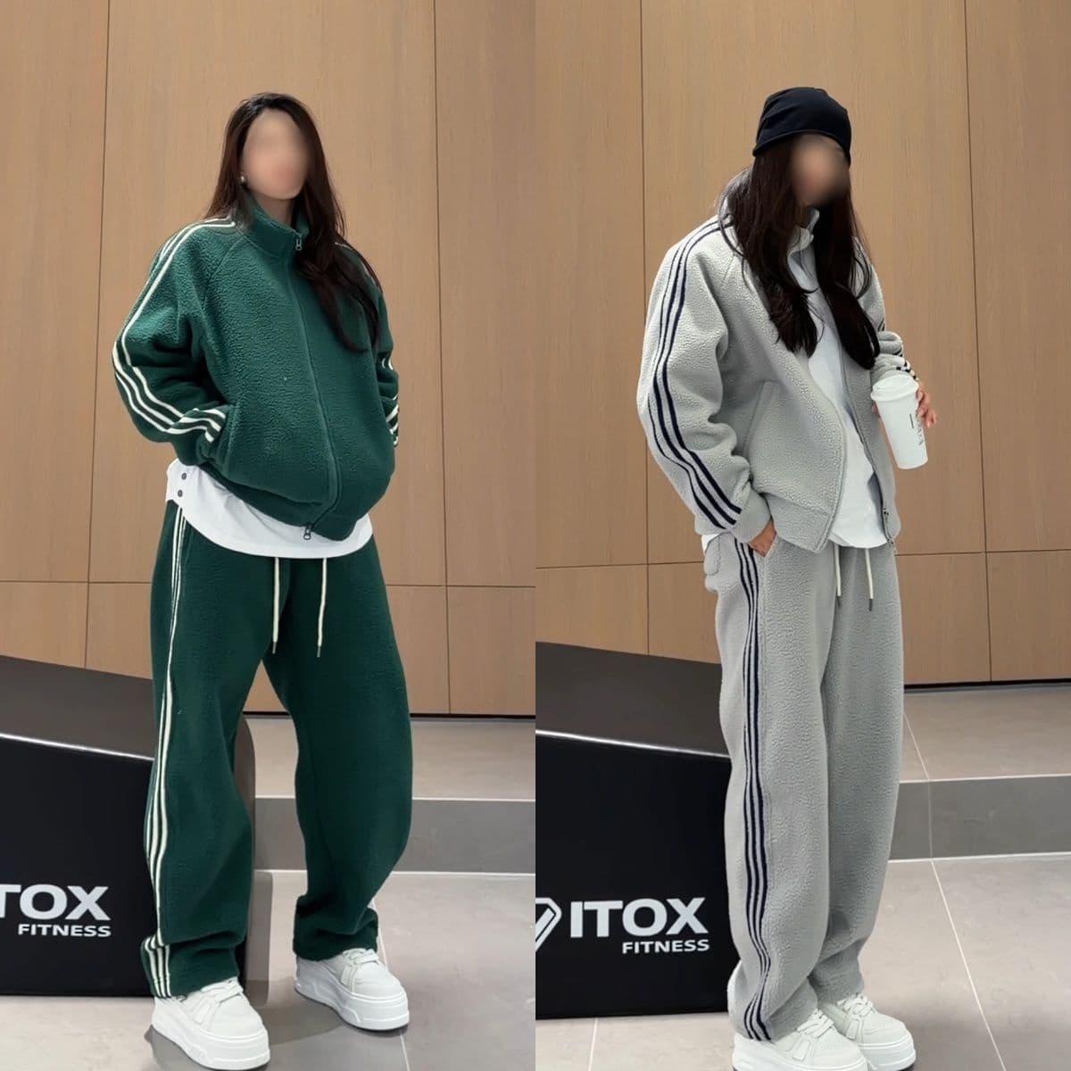 American striped polar fleece sports suit plus velvet warm sweatshirt and sweatpants, loose, fashionable and versatile casual two-piece set