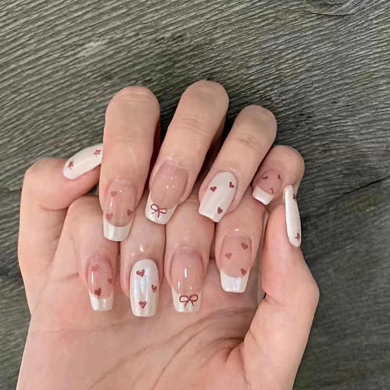 Love Nail Art Premium Nail Tips French Wearable Nails Detachable Nail Tips Short Ballet Nails T-Shape Nails