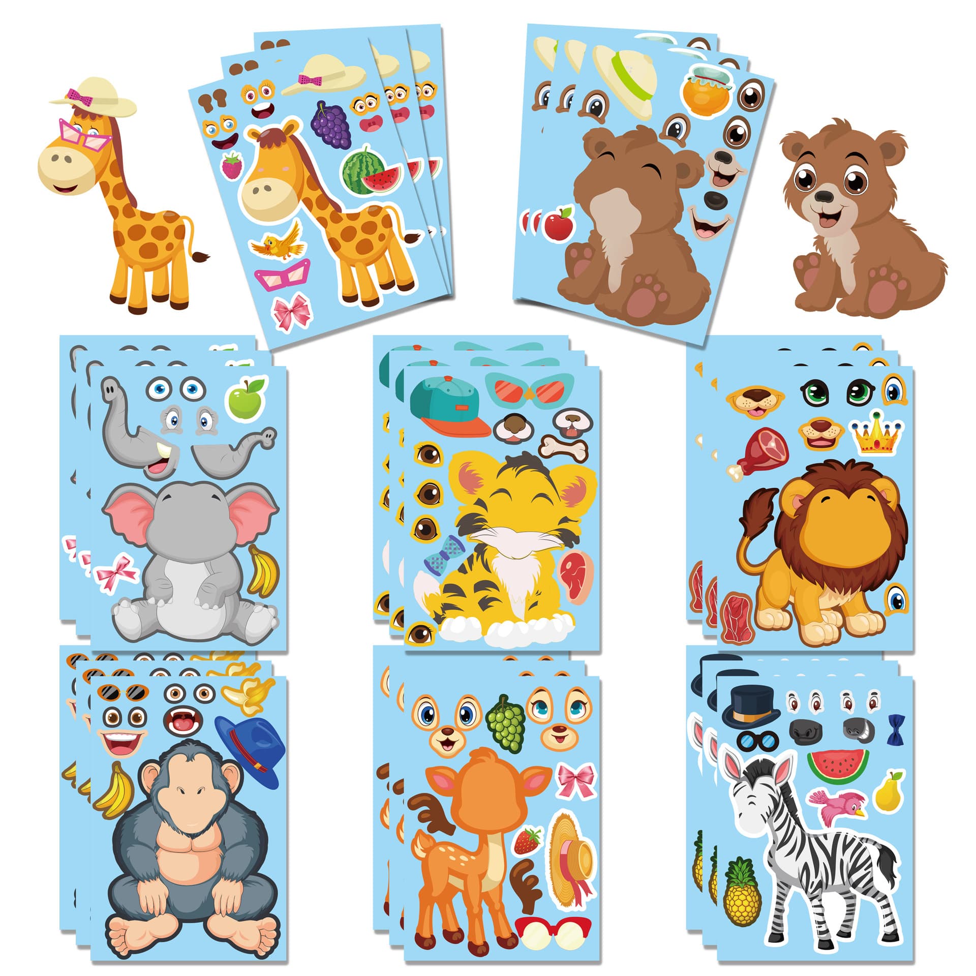 Cross-border jungle animal stickers cartoon cute forest animal puzzle stickers children diy stationery stickers customization