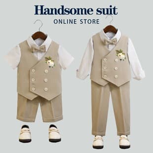 Children's Formal Wear Boy Flower Boy Suit Set British Style Summer Baby One-Year Small Suit Host Performance Costume