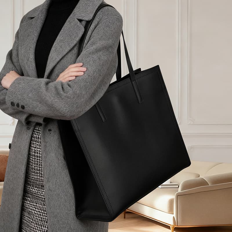 Genuine leather large-capacity tote bag black cowhide commuter bag new briefcase computer bag versatile texture shoulder bag