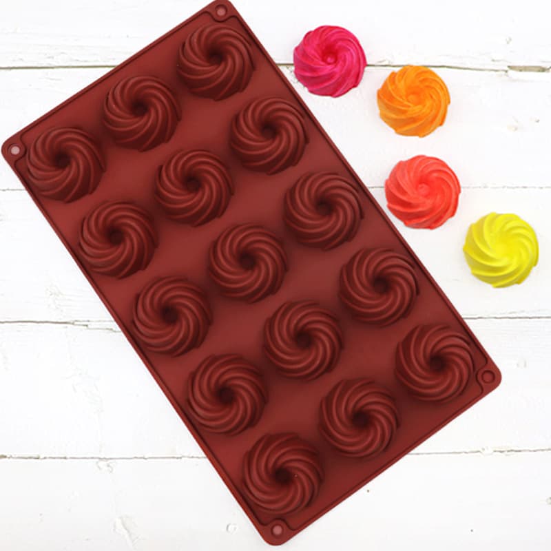 Dobi 15-Cell Swirl Silicone Cake Mold, Silicone Jelly Pudding Mold, Cold Process Soap Mold, Aroma Mold, Baking