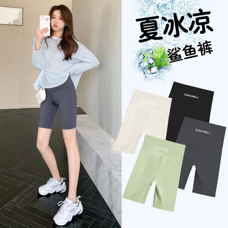 Women's 5-Inch Shark Biker Shorts, Summer Thin Tummy Control Cycling Shorts, Seamless Yoga Base Layer Shorts, Plus Size, Thin