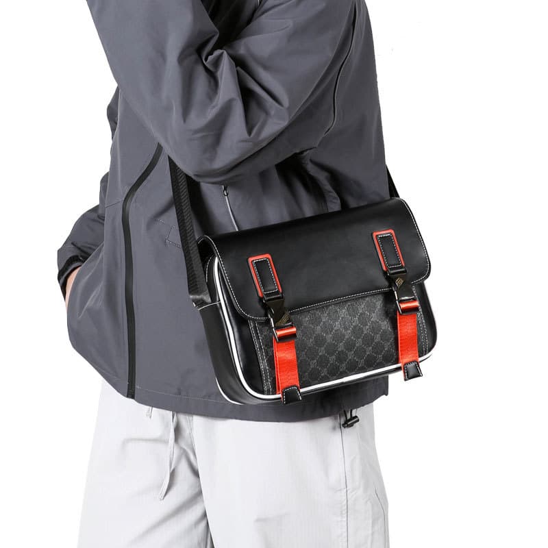 New Men's Business Bag Simple Grid Crossbody Bag Business Document Bag Contrast Color Small Square Bag Fashion Shoulder Bag