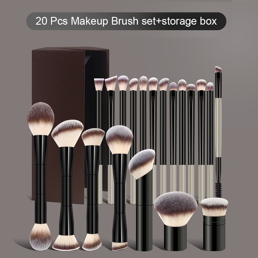 20-Piece Aluminum Handle Makeup Brush Set with Premium Storage Case, New Cross-Border Style, Direct Sale, LOGO Customization Supported