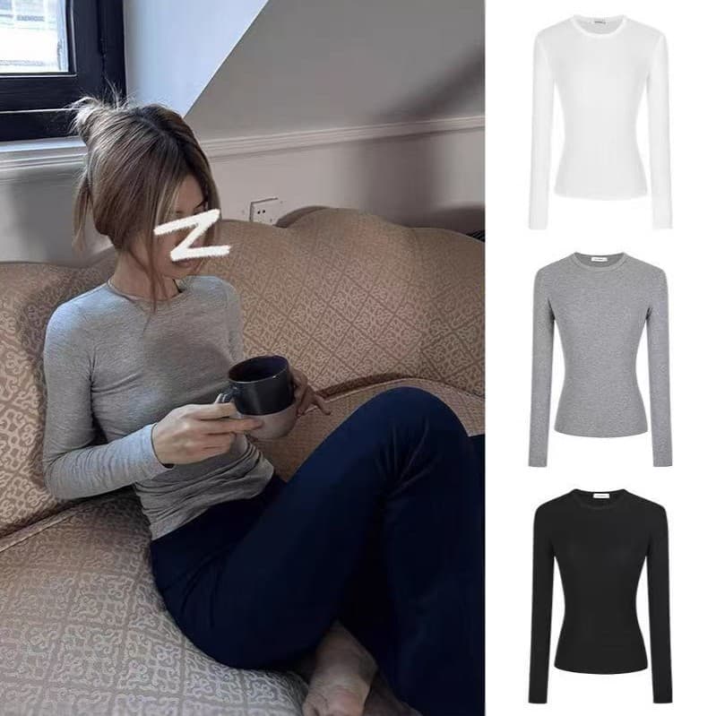 Niko True Comic Body 2024 Autumn New Style Slim-Fit Sexy Slimming Solid Color Versatile Layering Top Long-Sleeve T-Shirt