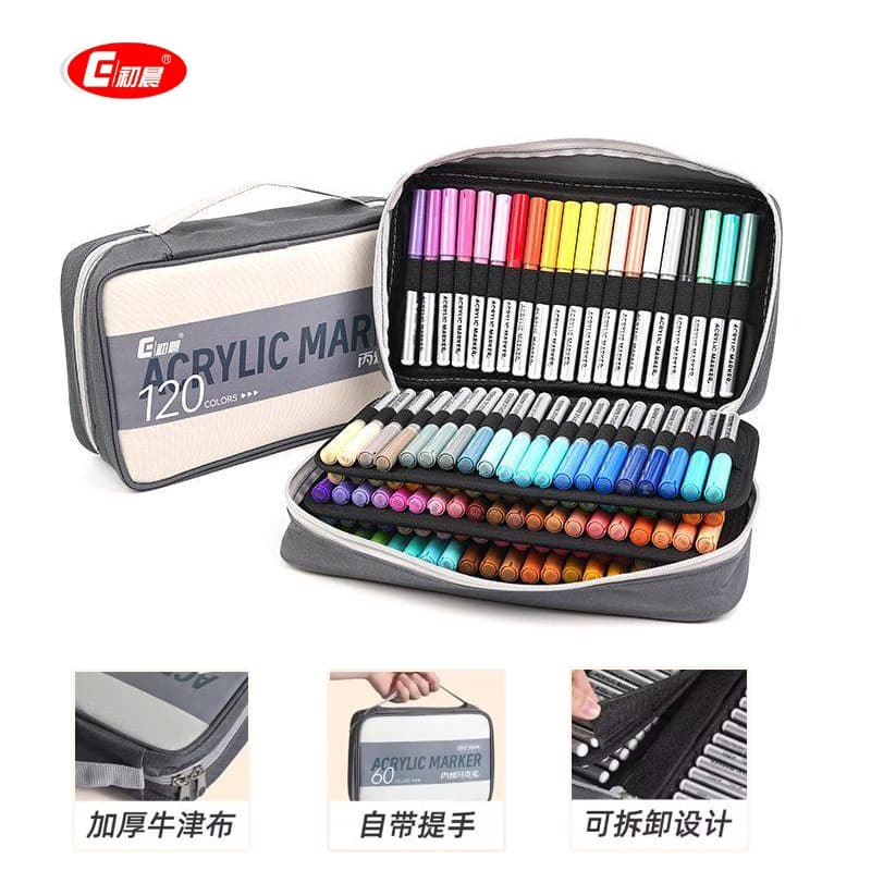 Chuchen straight liquid acrylic marker pen 120 colors canvas portable set primary school students art special painting pen