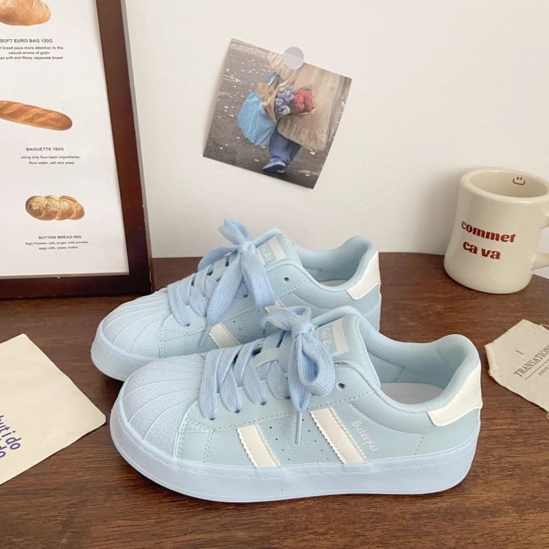 Blue Chunky Sole Board Shoes Women's Shell Head Autumn New Chic Niche Korean Version Low-Top Versatile Sports White Shoes