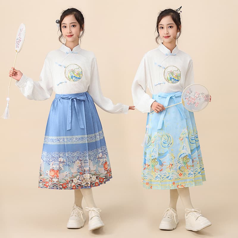 Plus Size Girls' Horse-Face Skirt Set, Loose Skirt and Shirt for Spring and Autumn, Improved Hanfu, Super Fairy