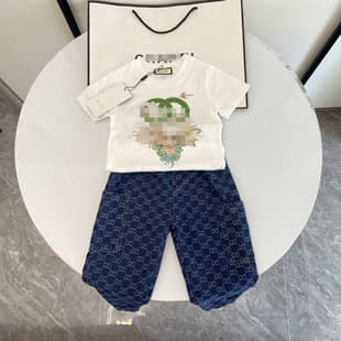 2025 Summer New Boys T-Shirt + Jeans 2-Piece Set Stylish Letter Print Boys Short Sleeve Top Pants