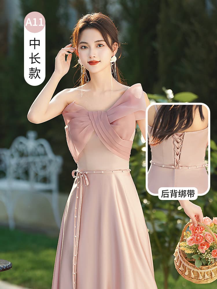 Satin Bridesmaid Dress 2026 New Style Sisterhood Evening Gown Green Plus Size Wedding Unique High-End Fairy Elegance