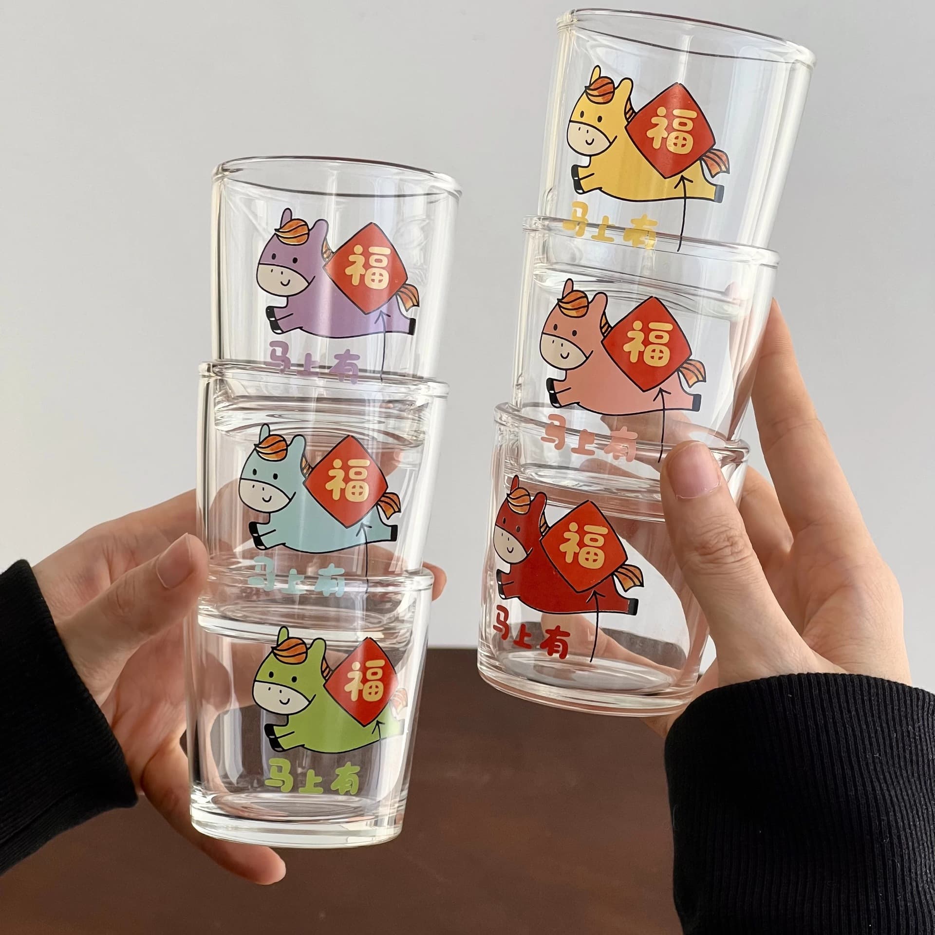 Make Money Now Cartoon Sticker Sake Cup Transparent High Borosilicate Heat-Resistant Glass Cup Girly Heart Drink Cup