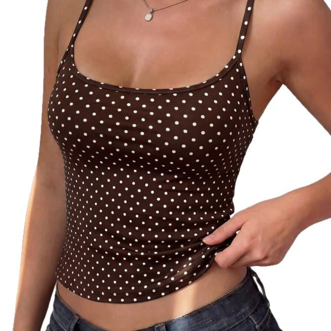Polka Dot Camisole Top for Women Summer Slim Fit Short Sleeveless Blouse Y2K Style