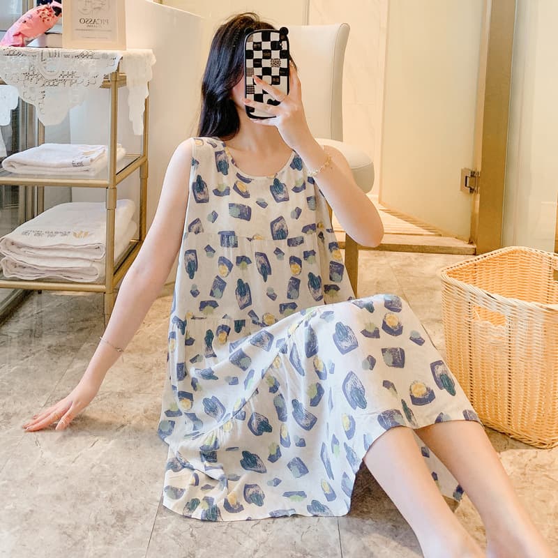 Custom Cotton Silk Nightgown for Women Spring Summer Thin Vest Sleepwear Homewear Student Plus Size Cotton Silk Dress