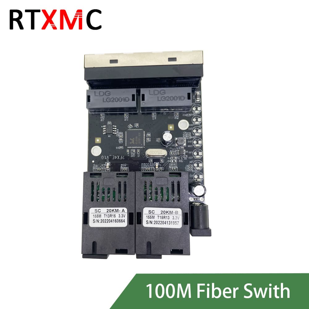Fiber Optic Transceiver Fiber Switch Mainboard 100M 2 Optical Ports 4 Ethernet Ports High Speed
