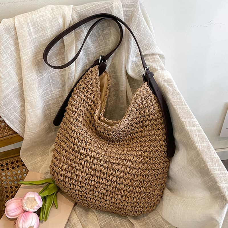 New Lazy Relaxed Style Bag Summer Beach Vacation Straw Woven Shoulder Large Capacity Beach Bag for Women