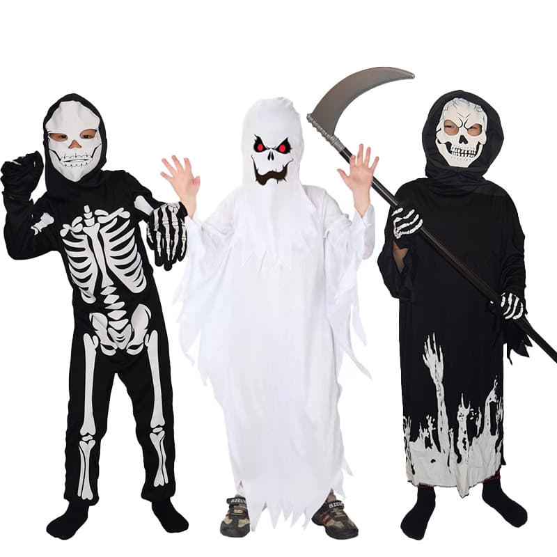 White Ghost Costume Skeleton Suit for Children Role Play Halloween Theme Party Performance Cosplay Special Use Clothing