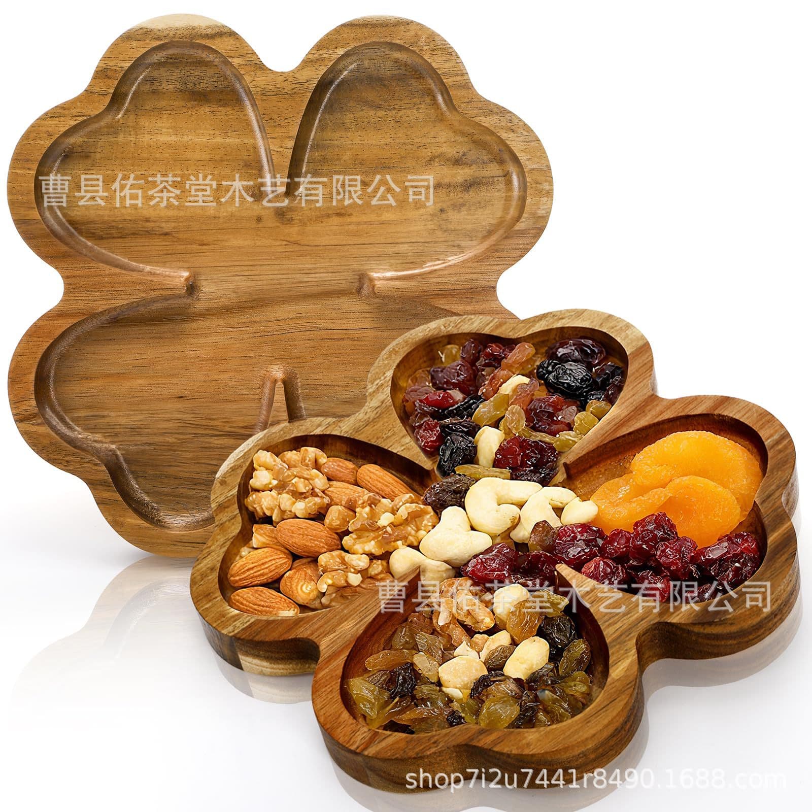 Wooden Serving Tray Solid Wood Fruit Snack Tray Nut Cheese Sushi Deli Dessert Tray Clover Plate