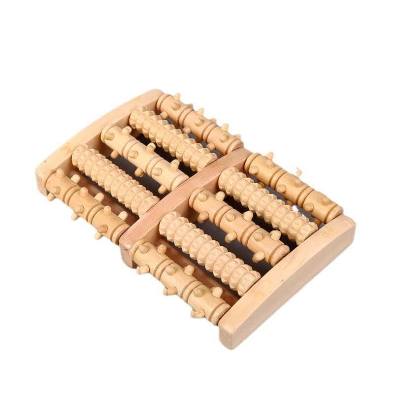 Foot massager with wooden rollers, suitable for home use.