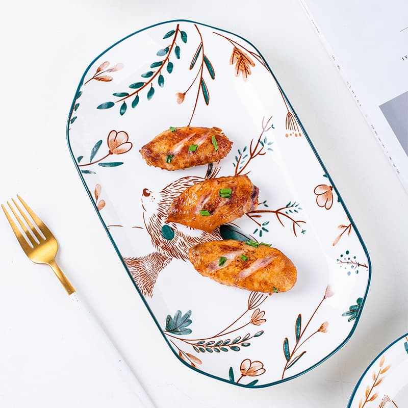 Large Rectangular Ceramic Fish Plate for Steaming, Japanese Style Home Dinnerware, Wholesale Premium Dish