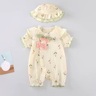 New Summer Baby Girls' Fashion Tulip Side-Opening Short-Sleeve Romper Princess Outfit