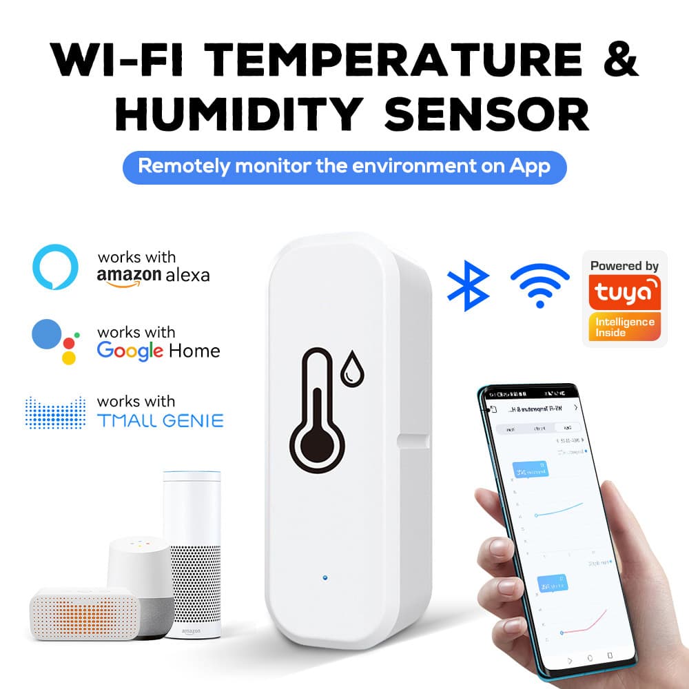 WiFi Temperature and Humidity Sensor Detector Home Indoor Wireless Temperature and Humidity Sensor Tuya Smart