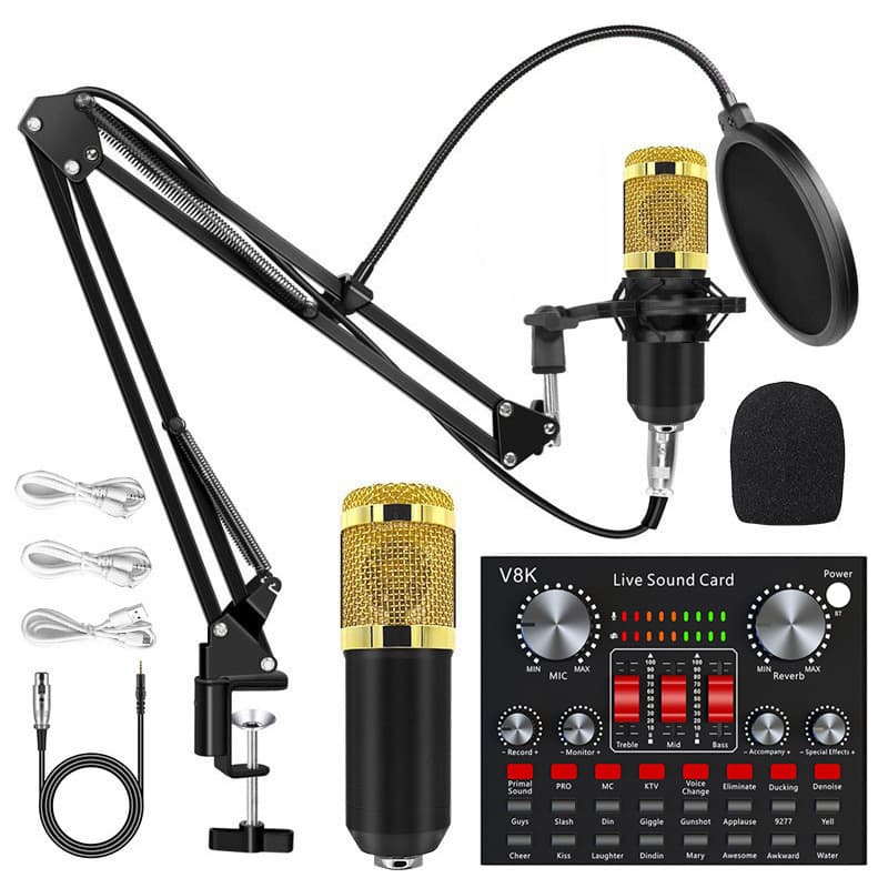 V8K Live Sound Card Set Cross-Border English Version Game Mixer Douyin Singing Entertainment KTV Noise Reduction Voice Changer
