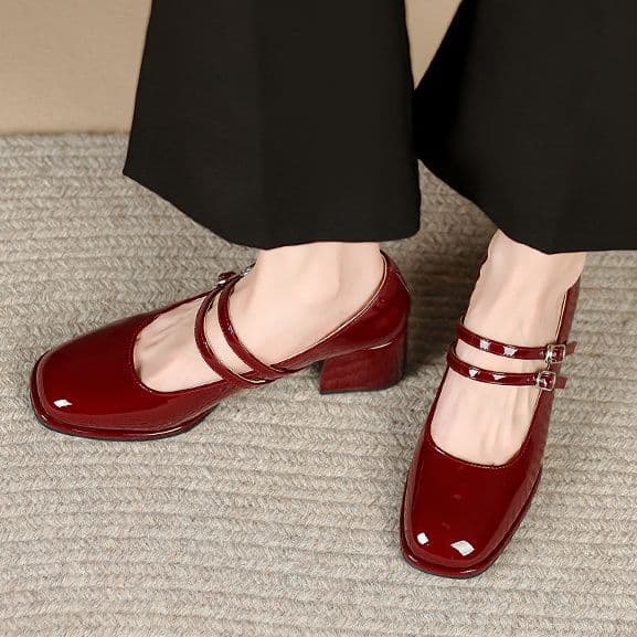 Patent Leather Chunky Heel Women's Shoes, Shallow Mouth Women's Shoes 2025 Summer New Style Versatile One-Strap Late Night Style Mary Jane Shoes
